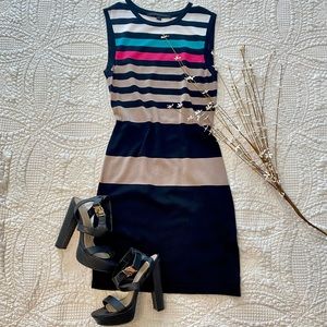KATHERINE BARCLAY Striped Sleeveless Sweater Knit Dress